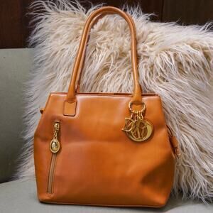 Christian Dior Vintage Brown Leather Shoulder Bag Gold Hardware